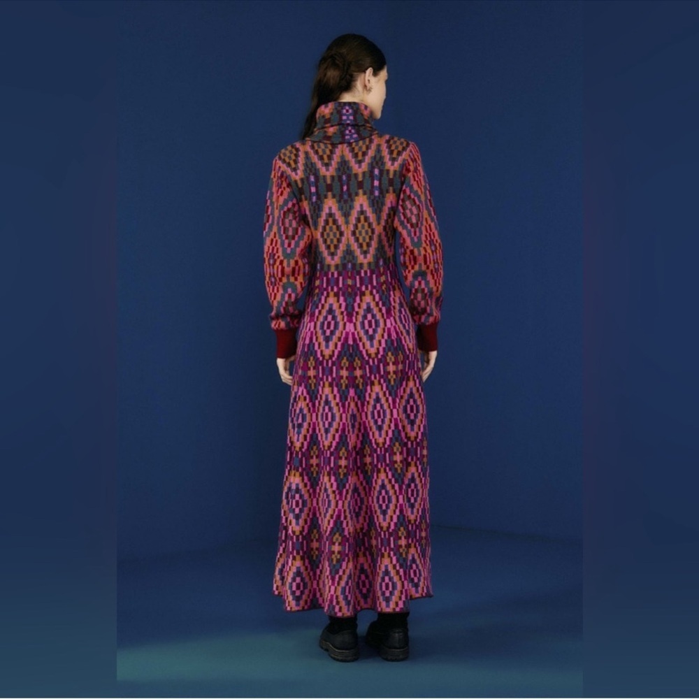 Farm Rio Tapestry Scarf Sweater Maxi Dress Knit Pink Multi Small‎ NWT - Picture 12 of 14